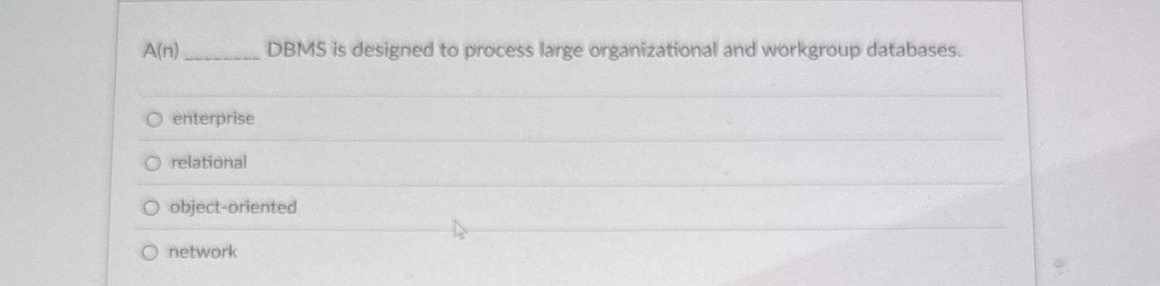 A ( n ) DBMS is designed to process large