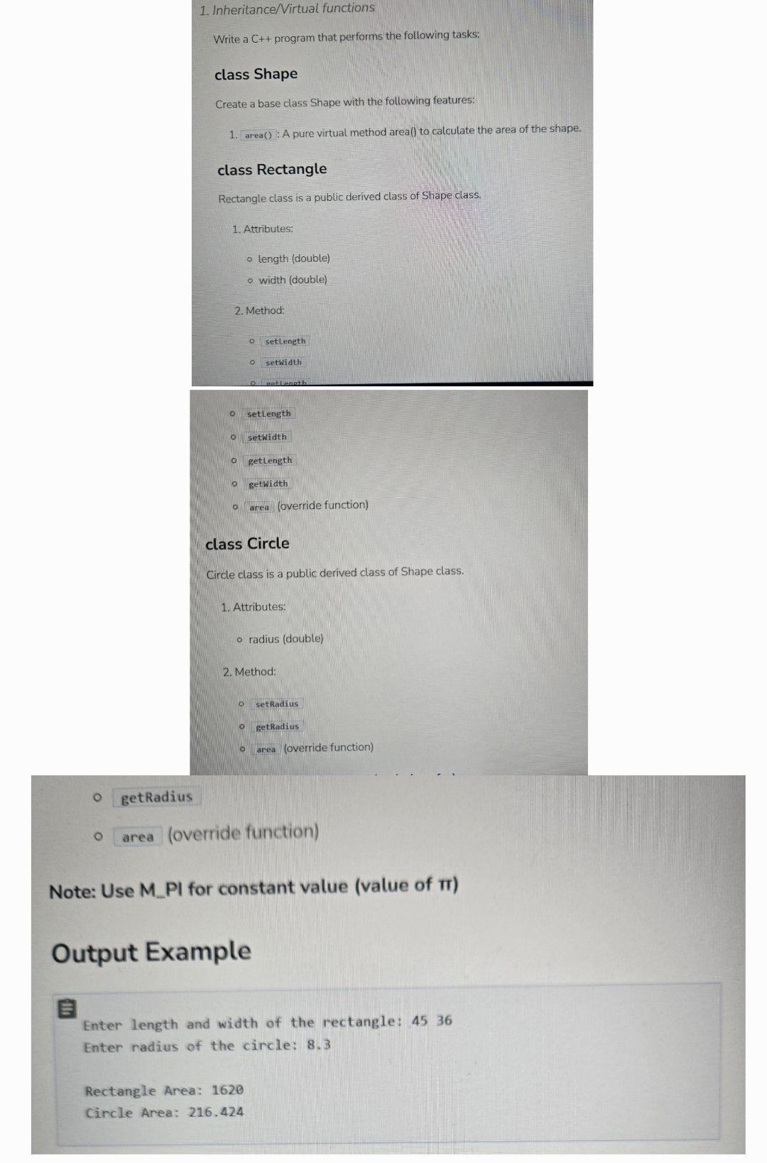 Inheritance / Virtual functions Write a C + +