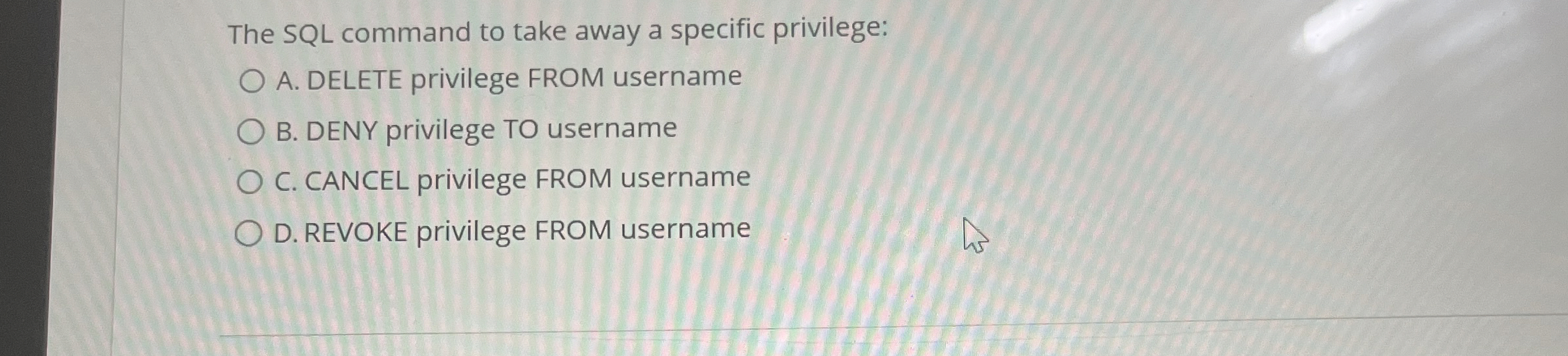 The SQL command to take away a specific