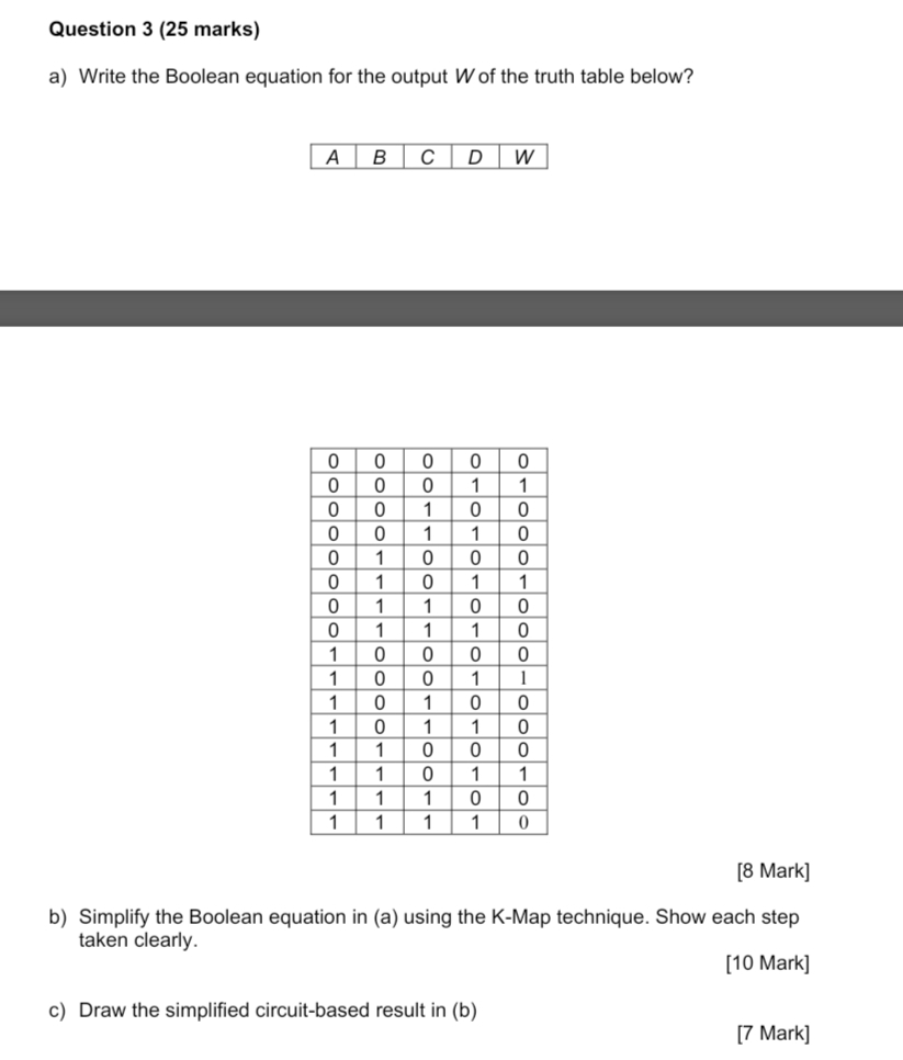 Question 3 ( 2 5 marks ) a ) Write the Boolean