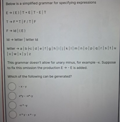 Below is a simplified grammar for specifying