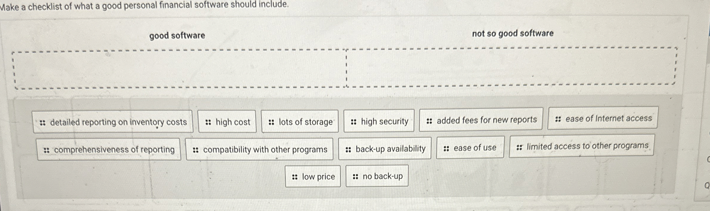 Make a checklist of what a good personal