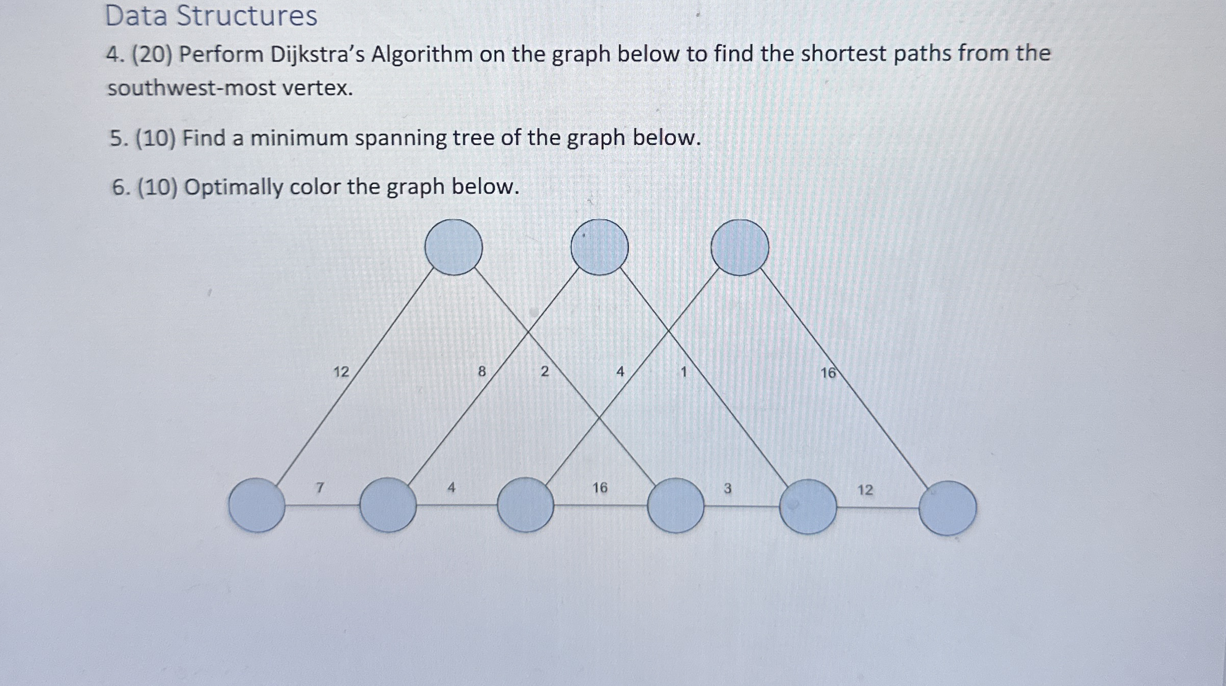 Data Structures 4 . ( 2 0 ) Perform Dijkstra's