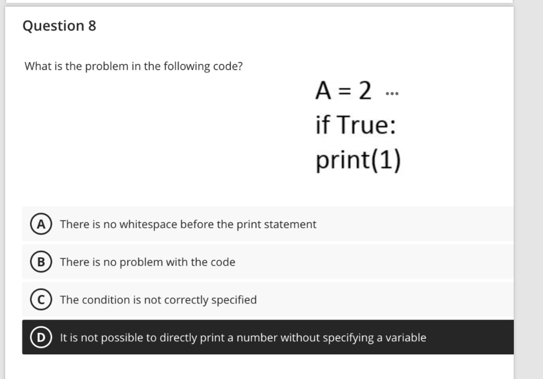 Question 8 What is the problem in the following