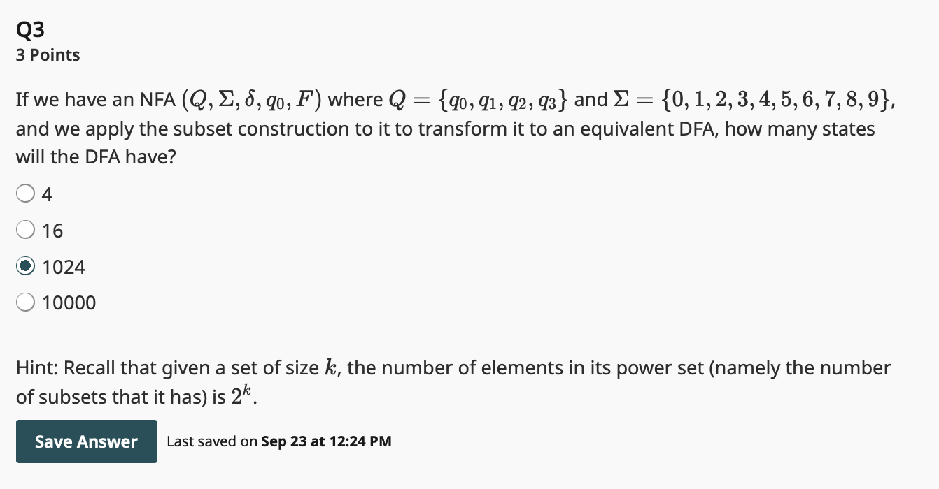 Q 3 3 Points If we have an NFA ( Q , , , q 0 , F