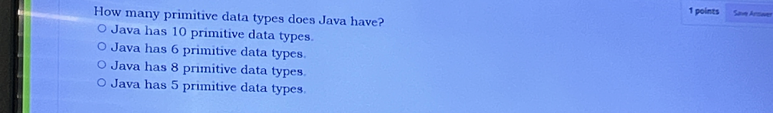 How many primitive data types does Java have?