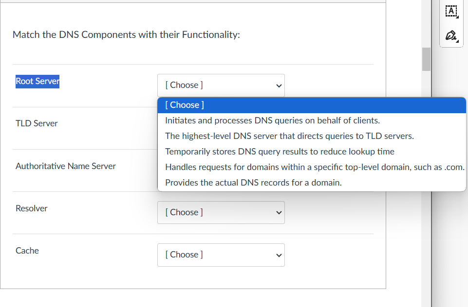 Match the DNS Components with their