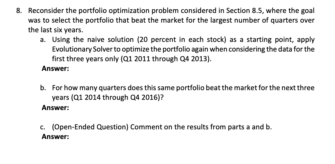 8. Reconsider the portfolio optimization problem