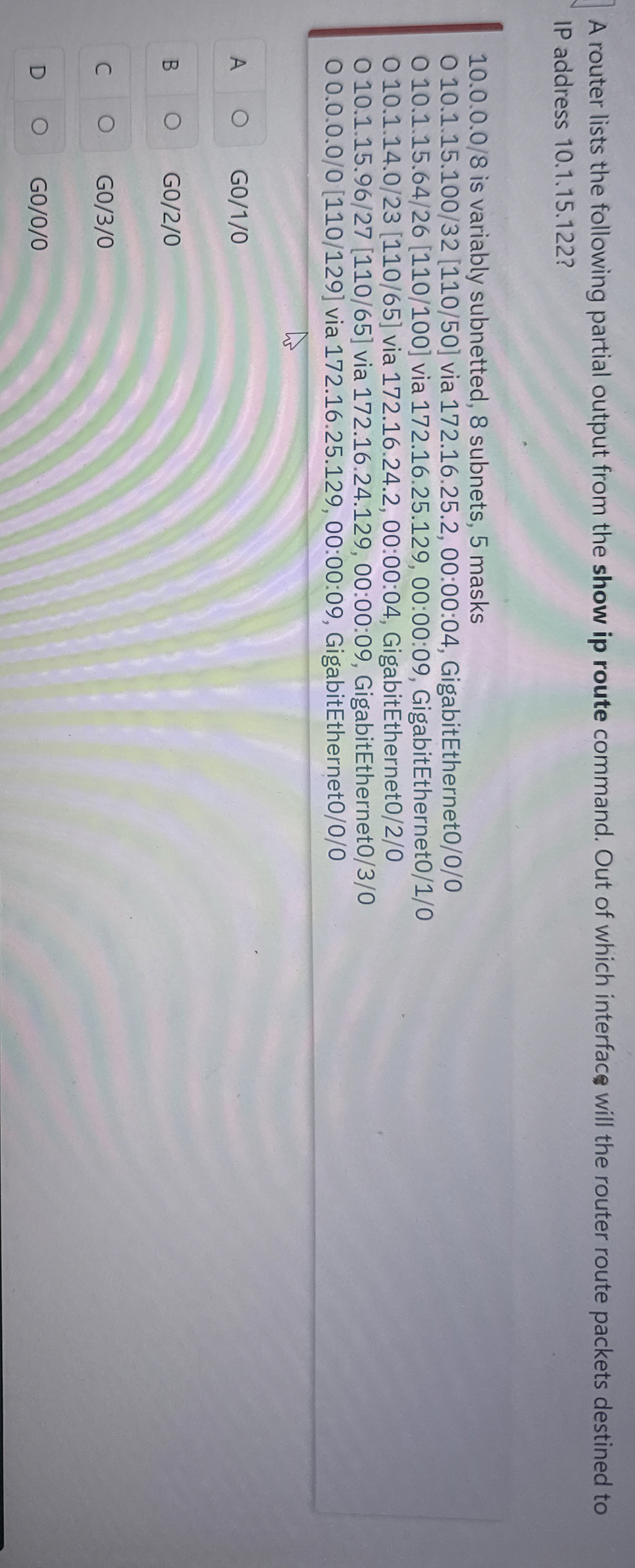 A router lists the following partial output from