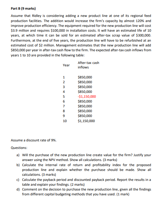 Part B (9 marks) Assume that Ridley is