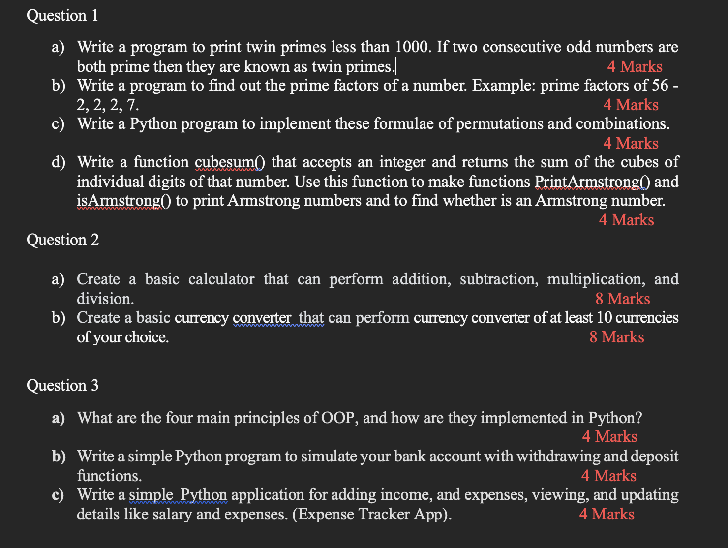 ( all answers in python pls ) Question 1 a )