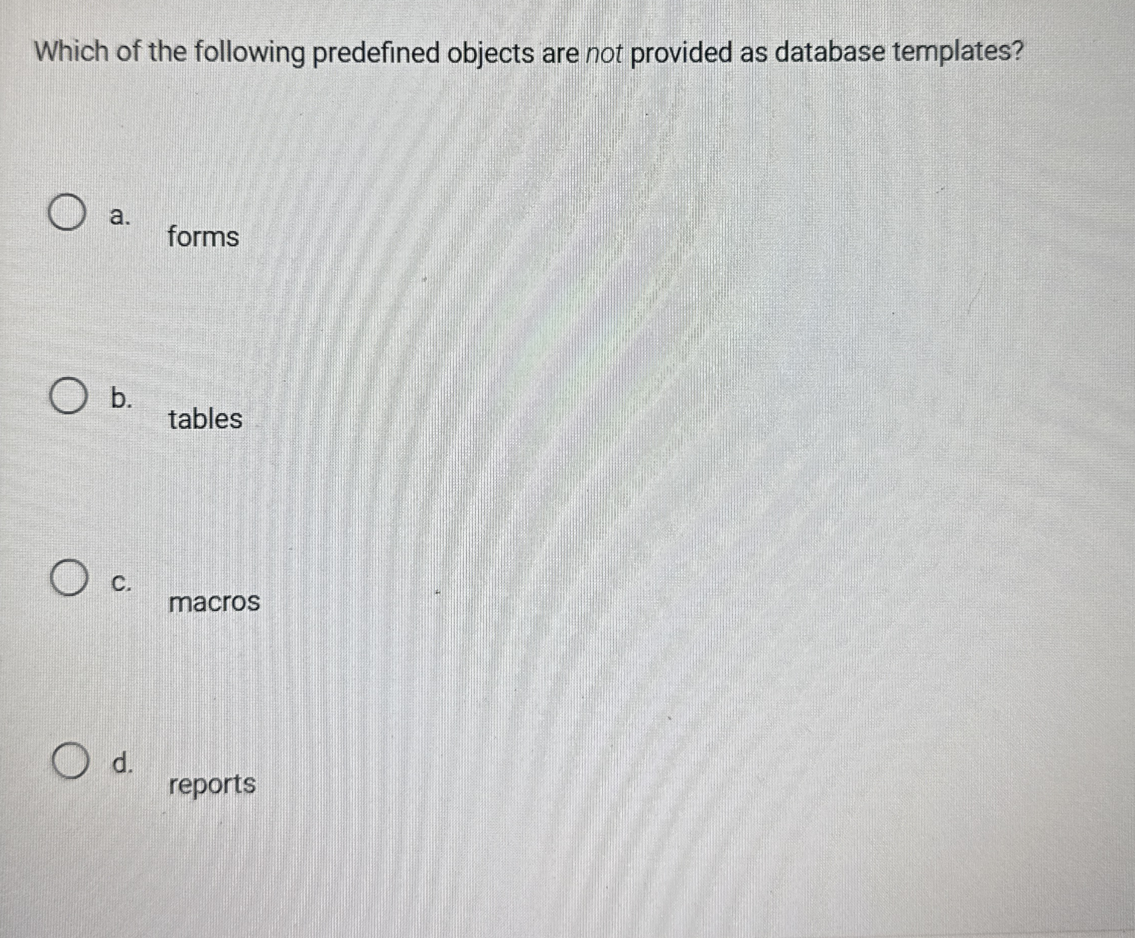Which of the following predefined objects are not
