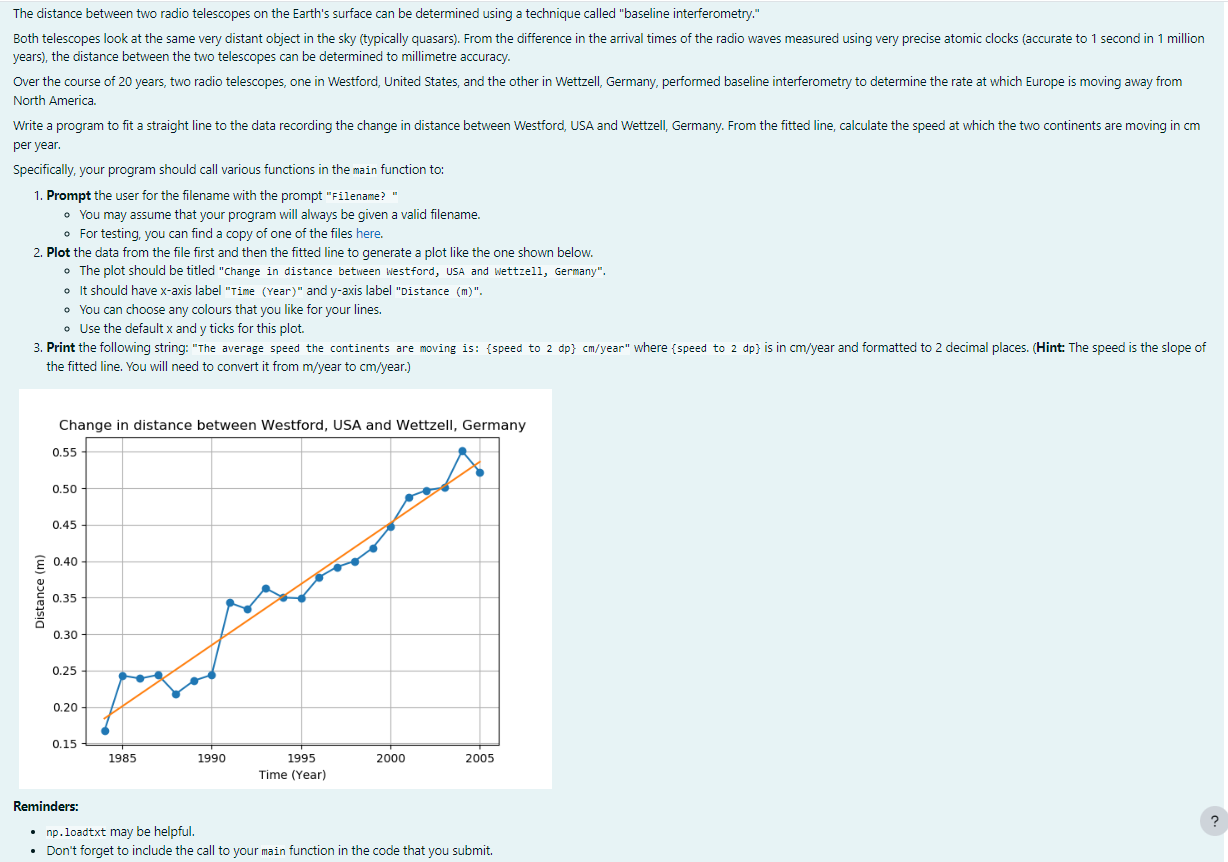  ***Second image shows the csv*** The distance between two radio telescopes