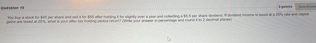 Question 10 2 points Save Answer Suppose a stock