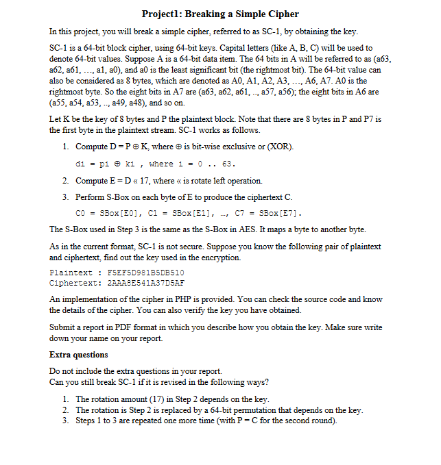 Projectl: Breaking a Simple Cipher In this