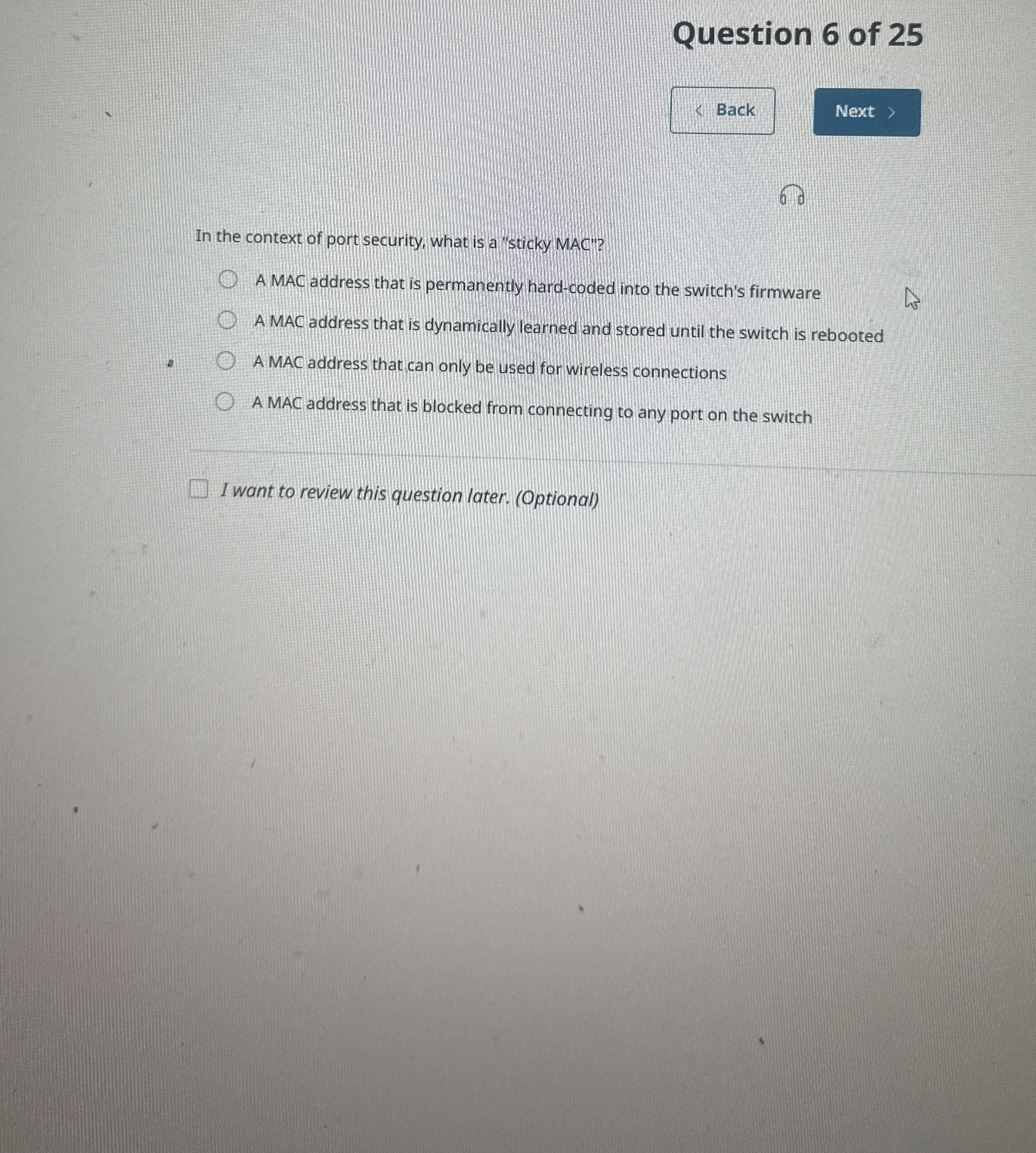 Question 6 of 2 5 Back 6 0 In the context of port