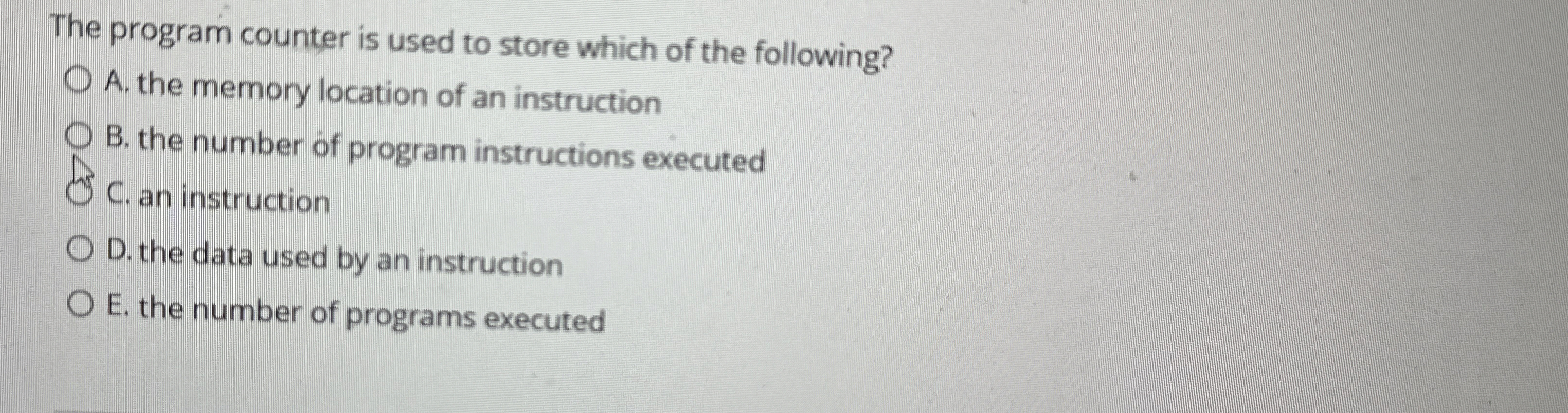 The program counter is used to store which of the