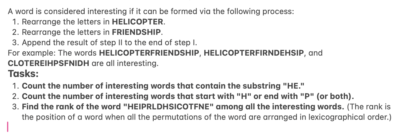 A word is considered interesting if it can be