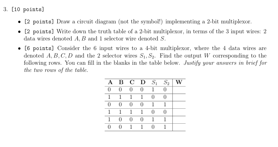 3 . [ 1 0 points ] - [ 2 points ] Draw a circuit
