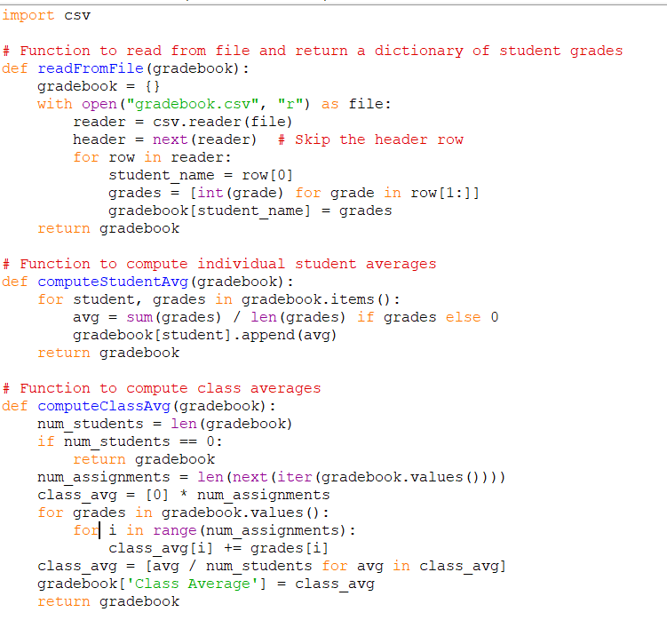 I have included snippits of my code, the CSV file