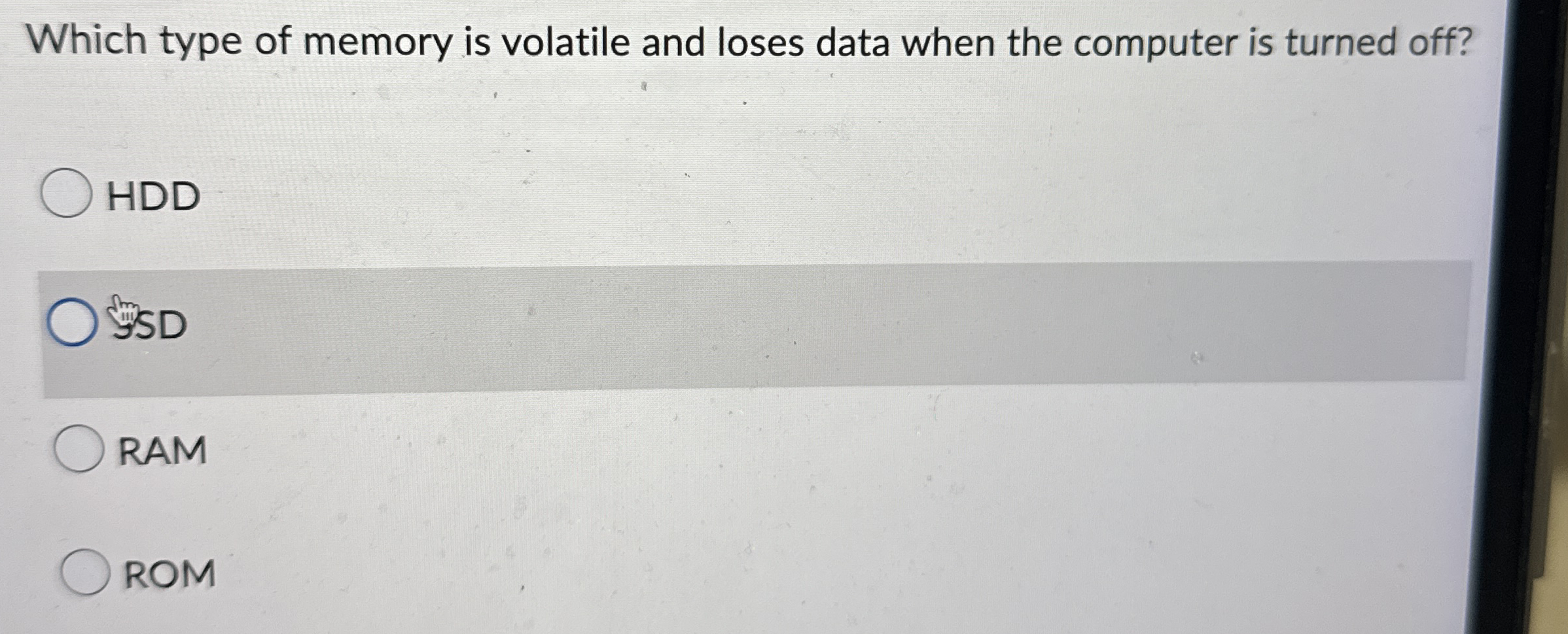 Which type of memory is volatile and loses data