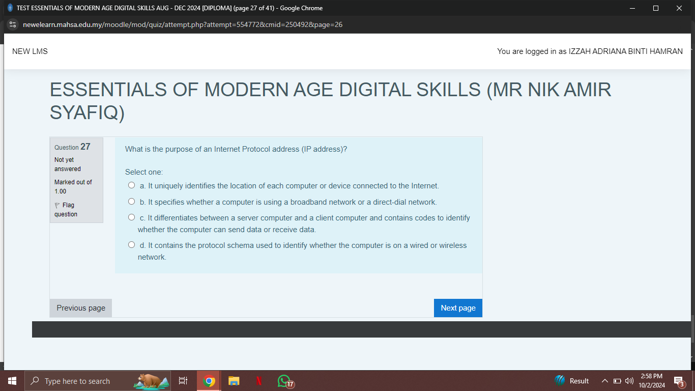What is the purpose of an Internet Protocol