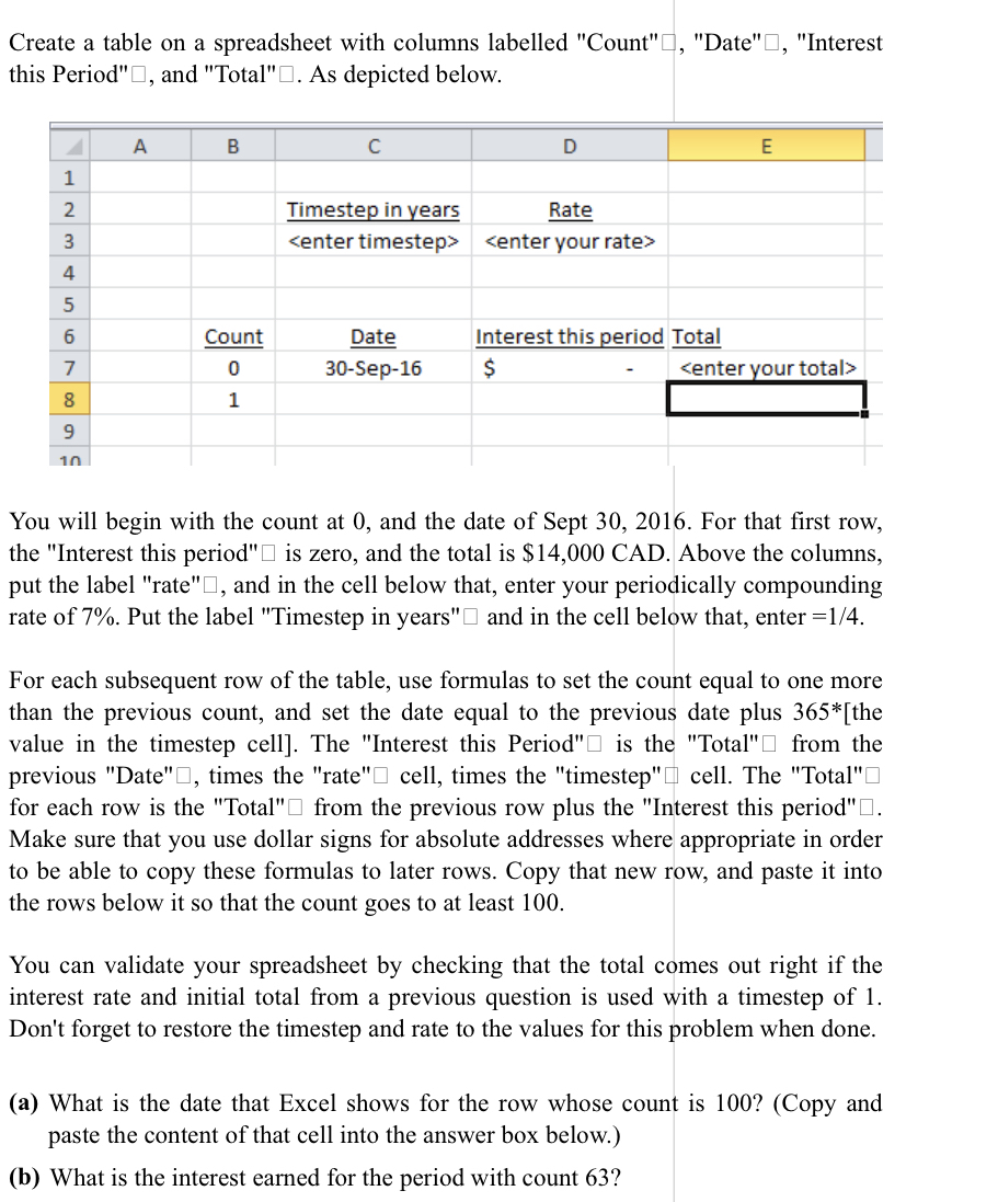You will begin with the count at 0 , and the date