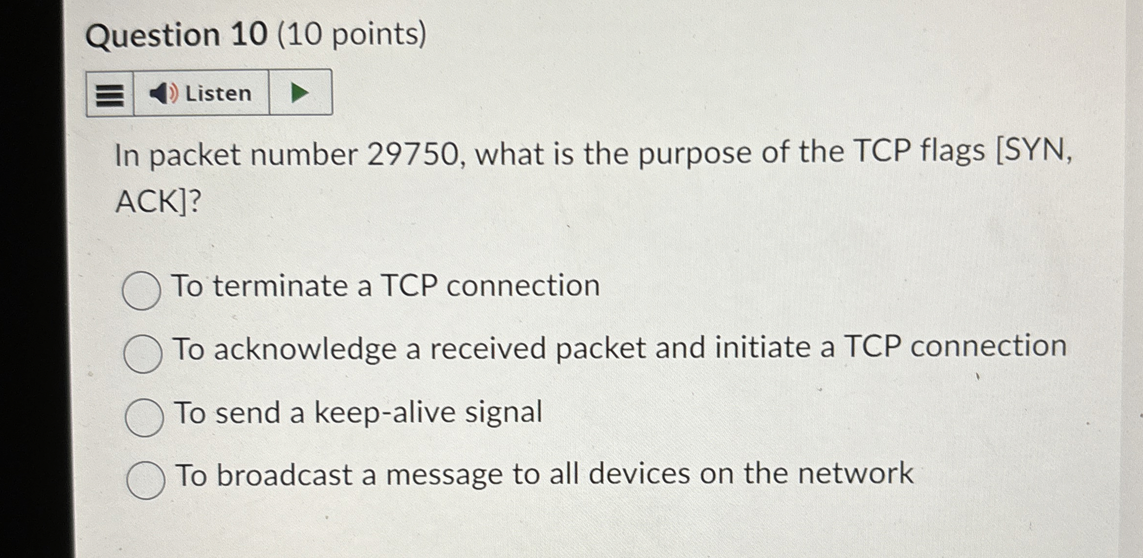 Question 1 0 ( 1 0 points ) In packet number 2 9