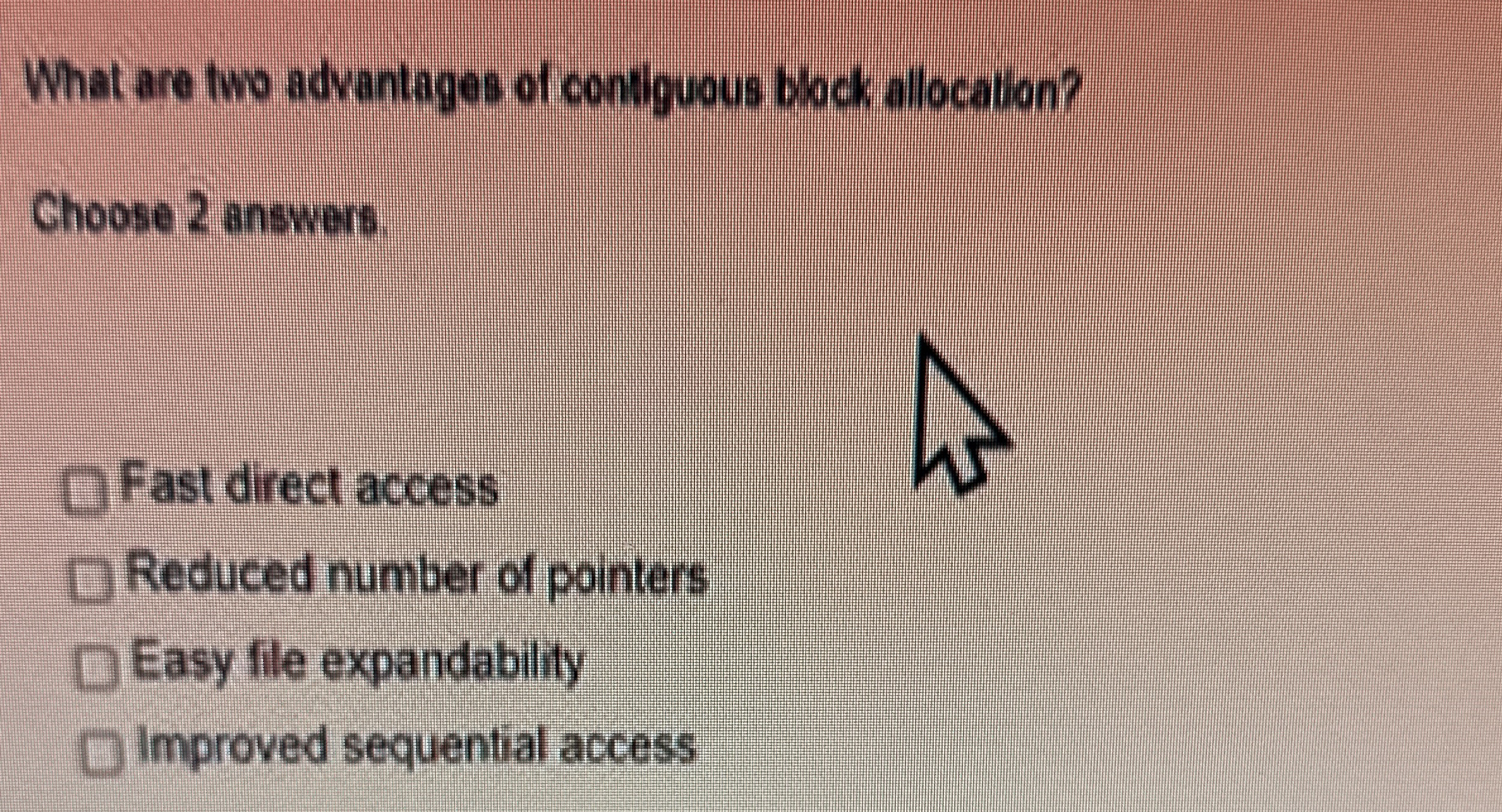What are two advantages of contiguous block