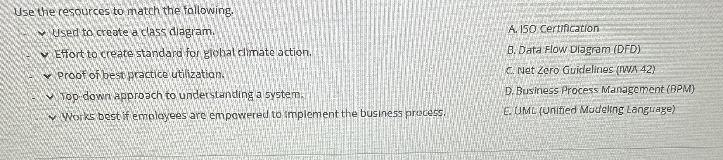 Use the resources to match the following. Used to