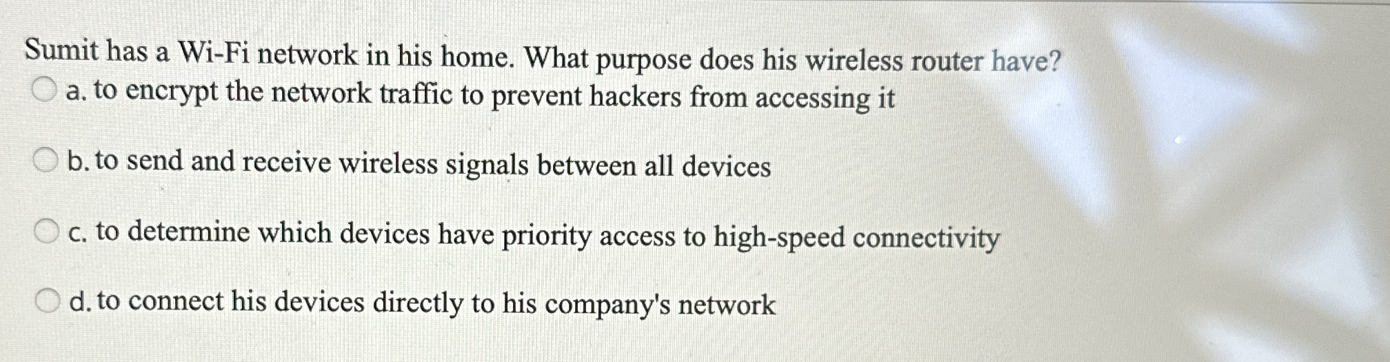 Sumit has a Wi - Fi network in his home. What