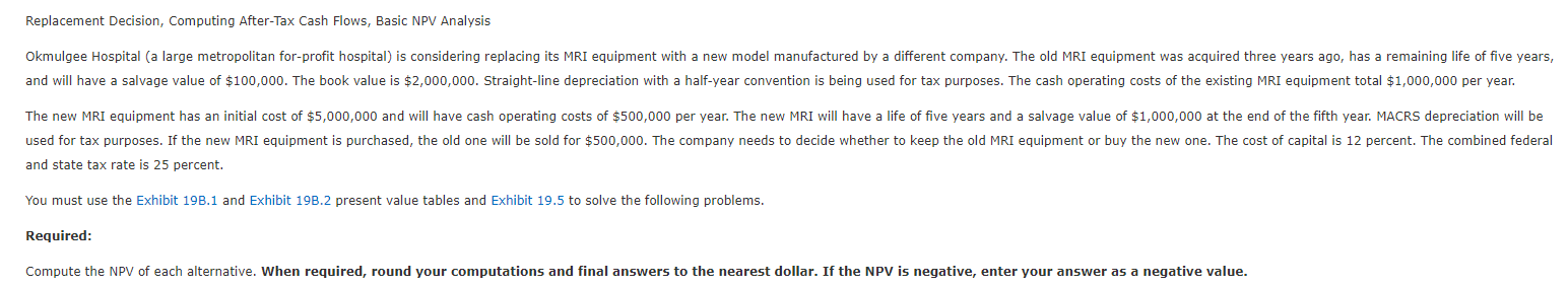 Replacement Decision, Computing After-Tax Cash