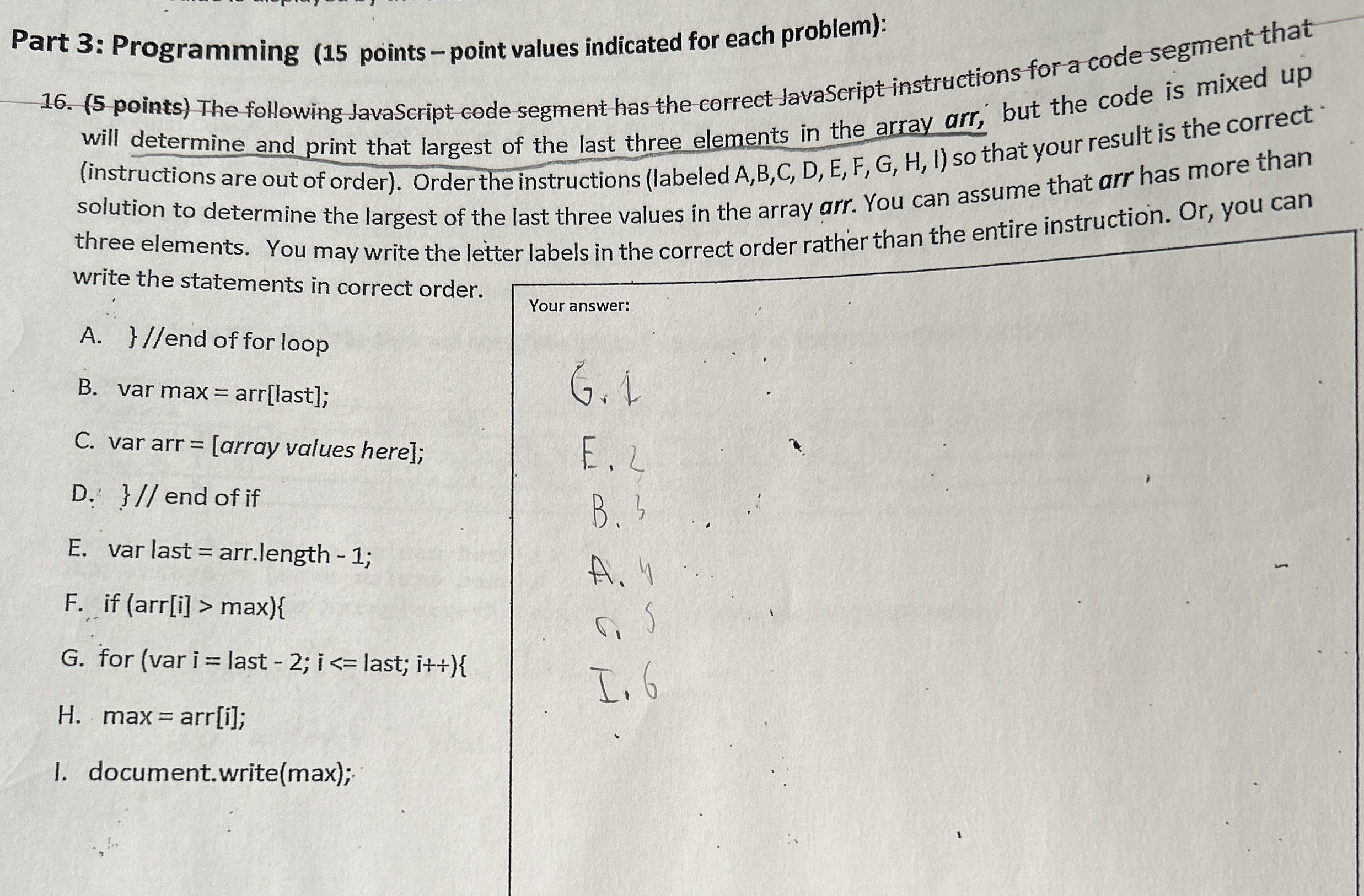 Part 3 : Programming ( 1 5 points - point values