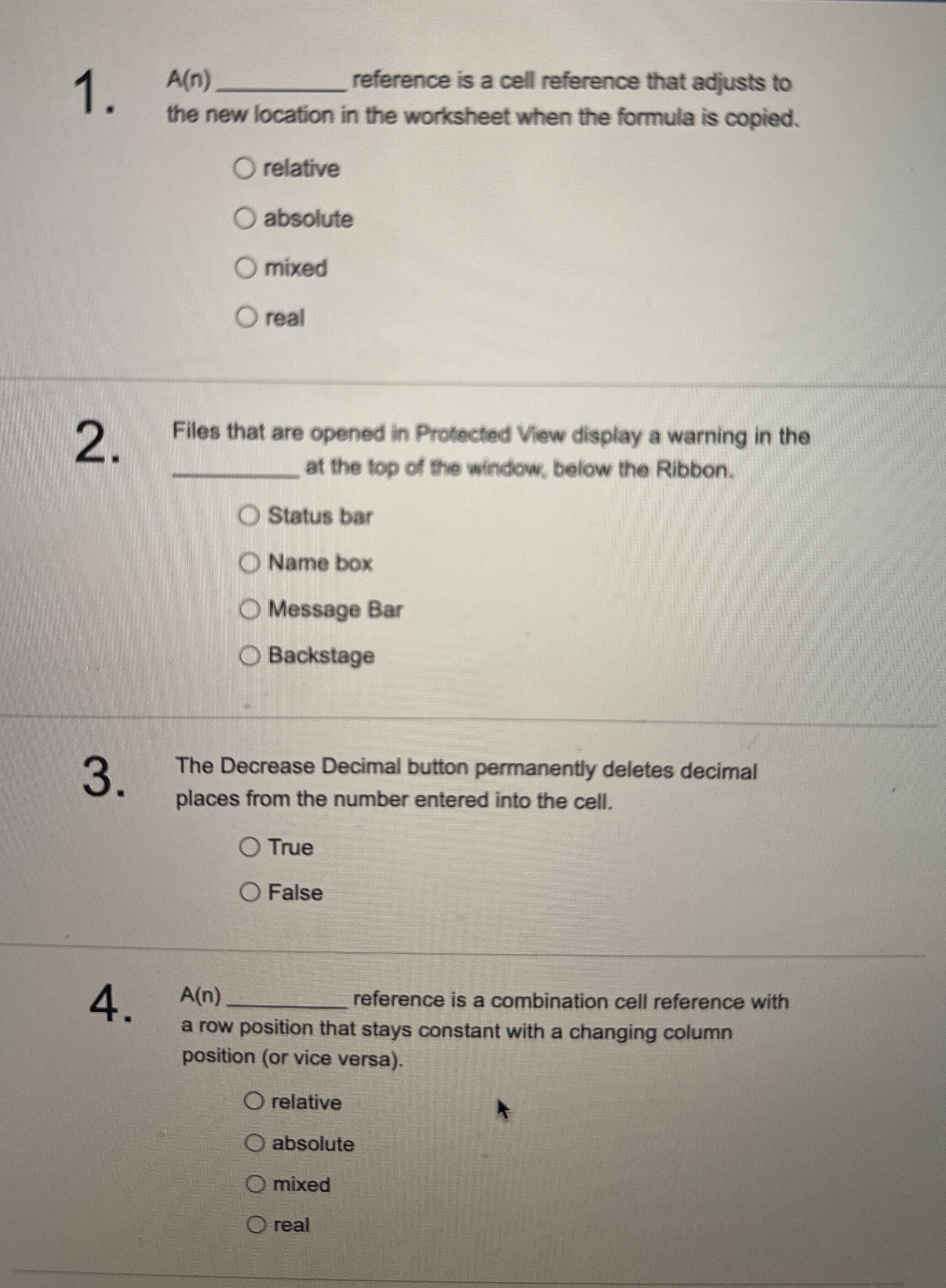 A ( n ) reference is a cell reference that