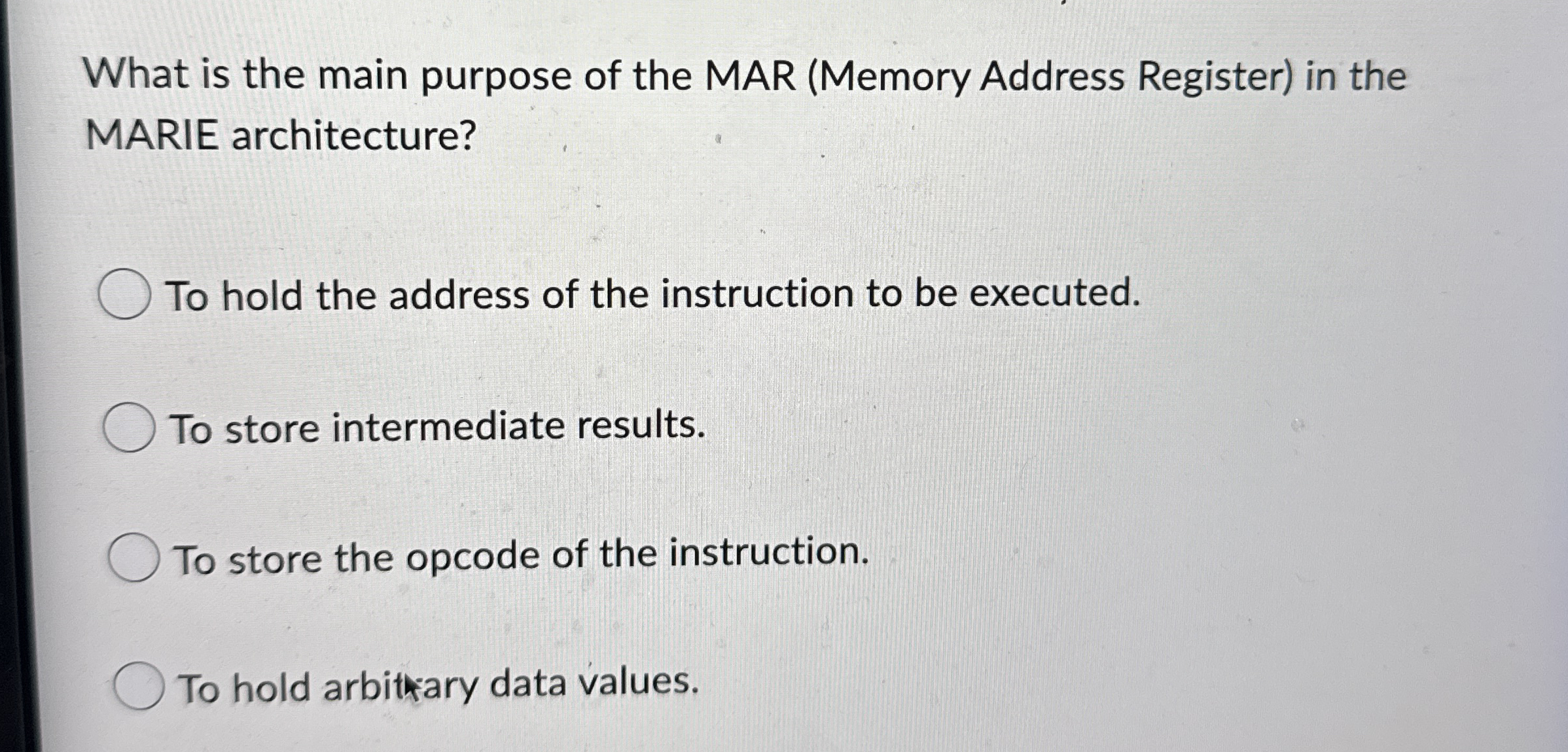 What is the main purpose of the MAR ( Memory