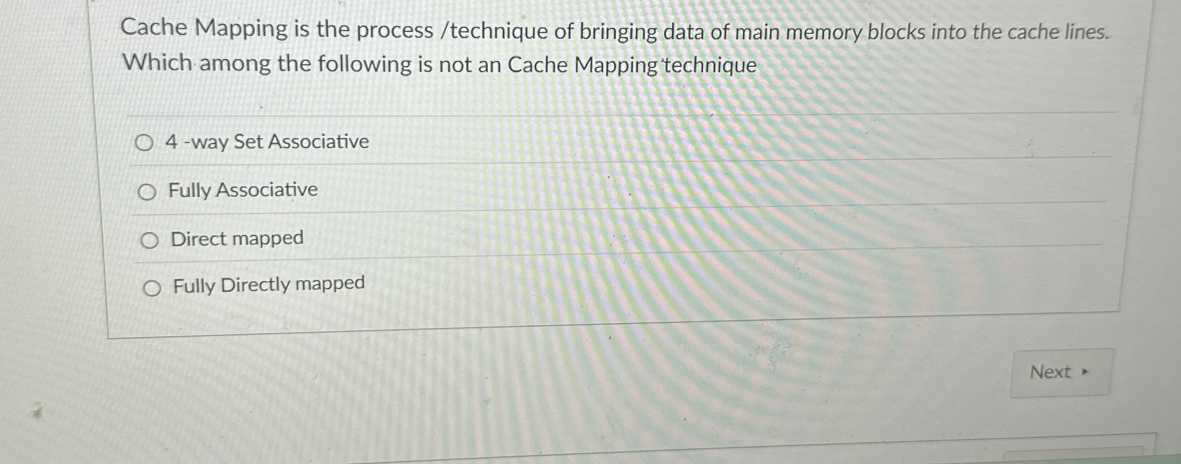 Cache Mapping is the process / technique of