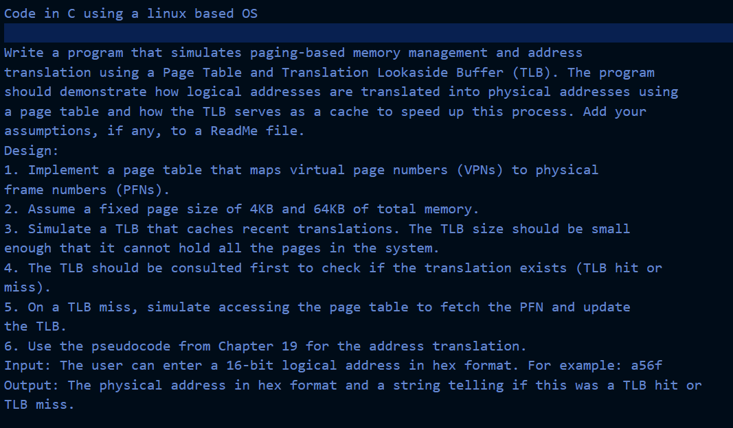 Code in C using a linux based OS Write a program