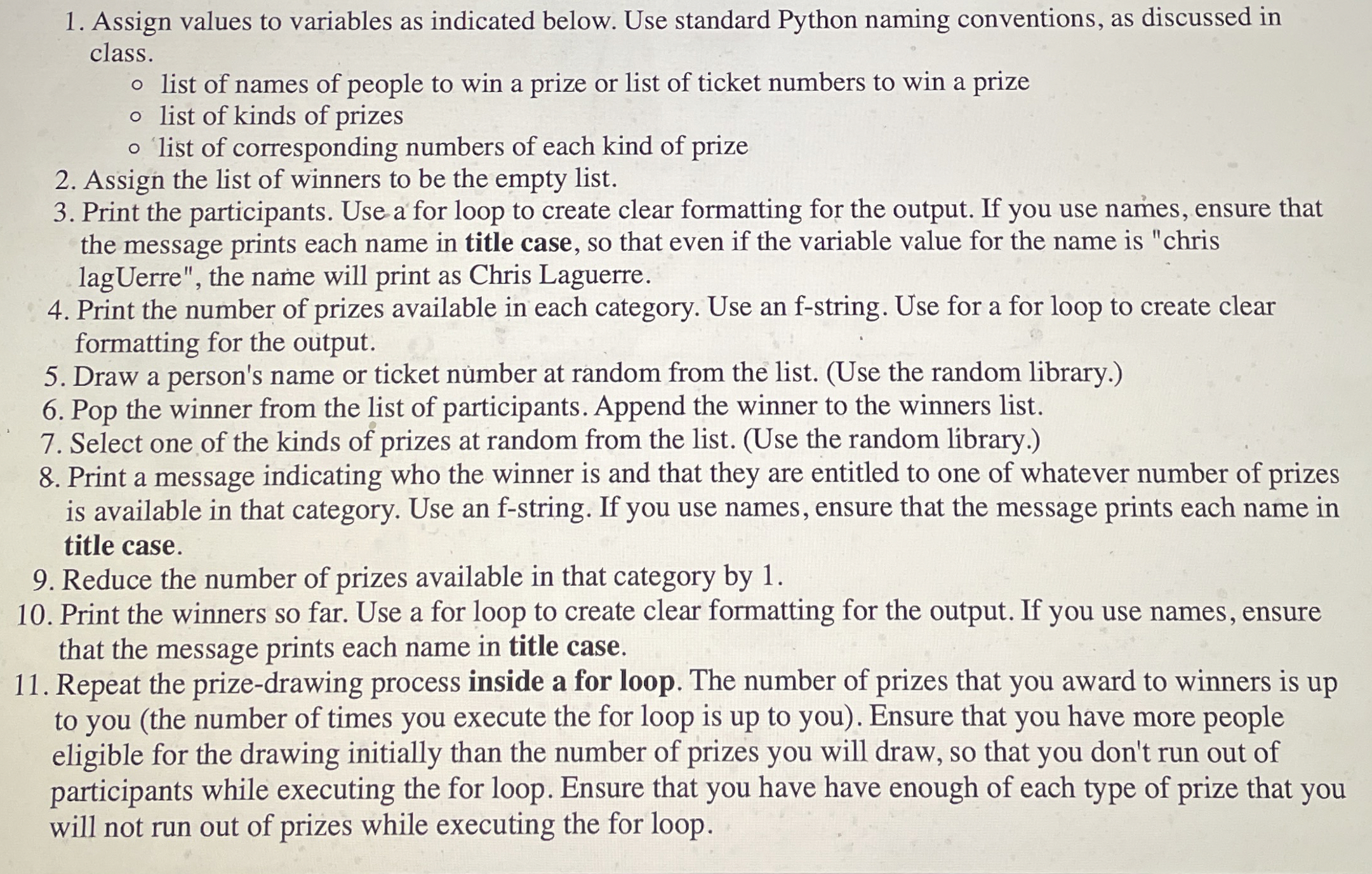 Assign values to variables as indicated below.