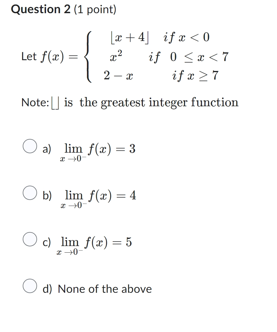 Question 2 ( 1 point ) Note: ? ? ? | is the