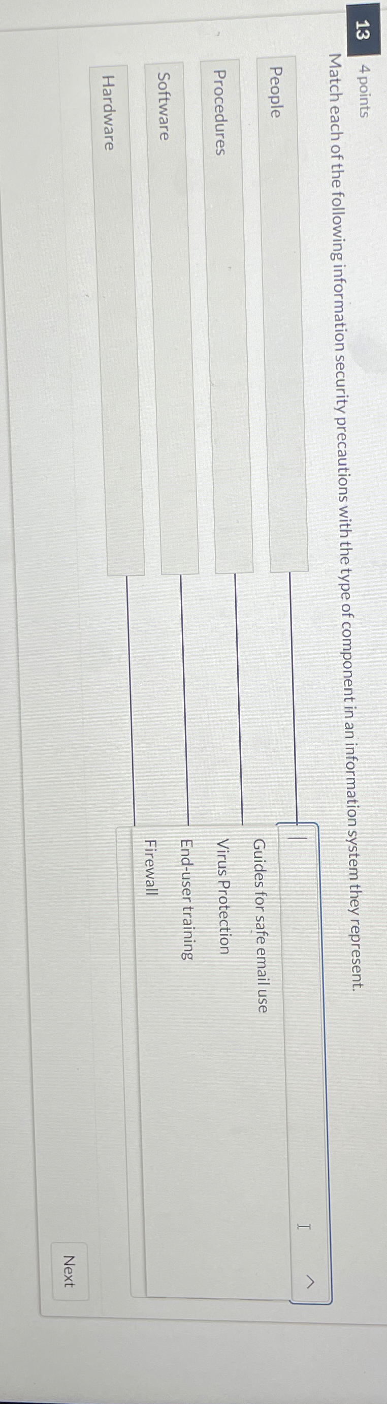 4 points Match each of the following information