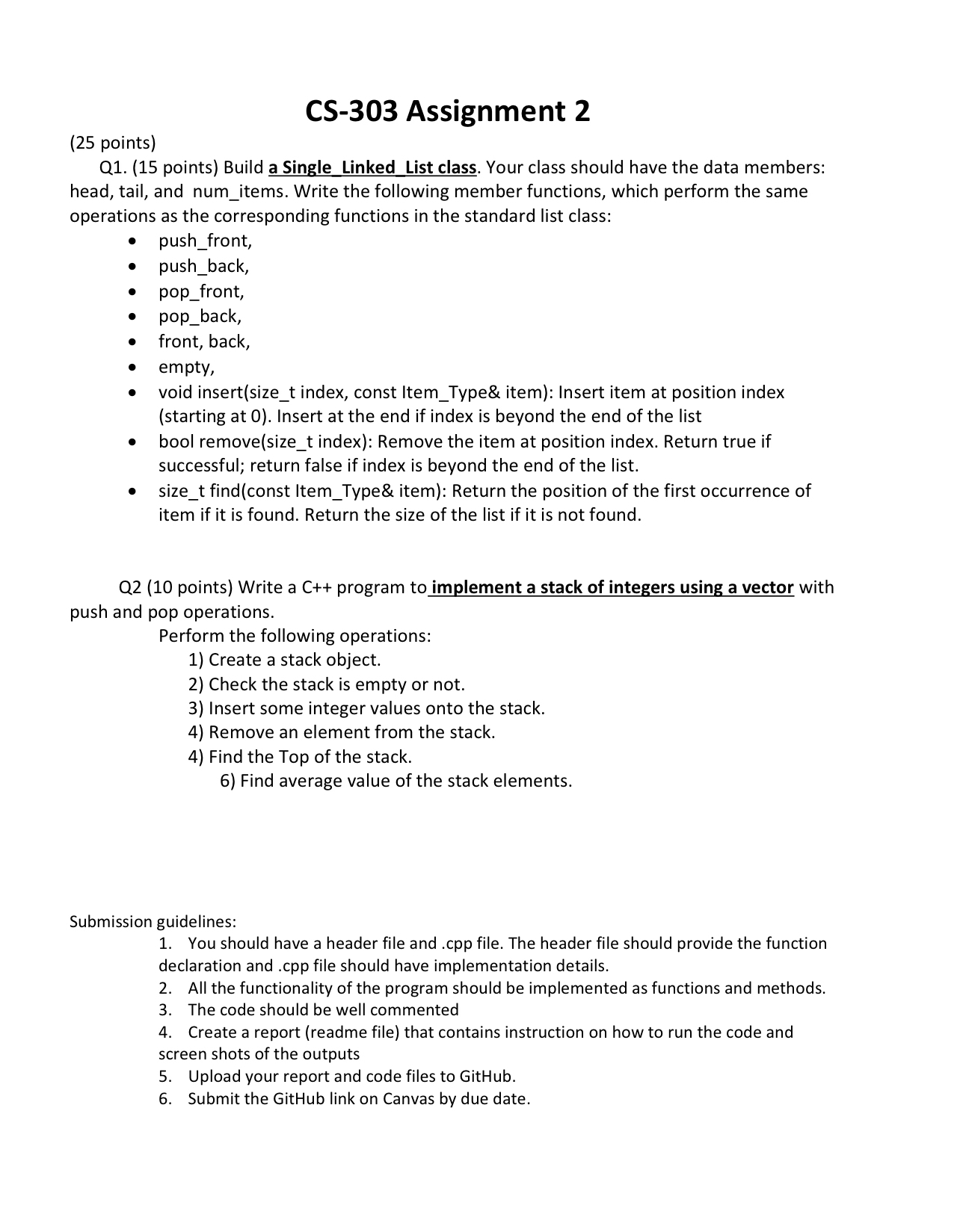 CS - 3 0 3 Assignment 2 ( 2 5 points ) Q 1 . ( 1