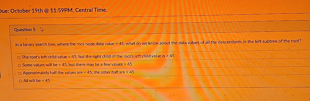 In a binary search tree, where the root node data
