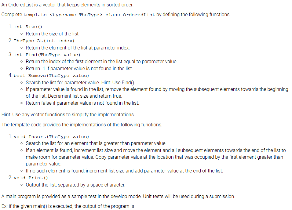 1 3 . 8 LAB: Ordered lists NEED IN C + + ( PLEASE