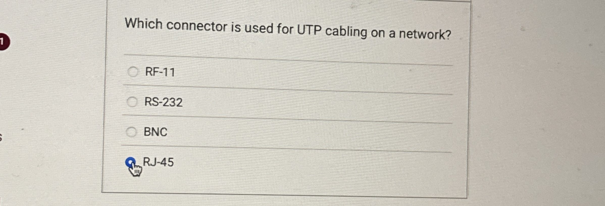Which connector is used for UTP cabling on a
