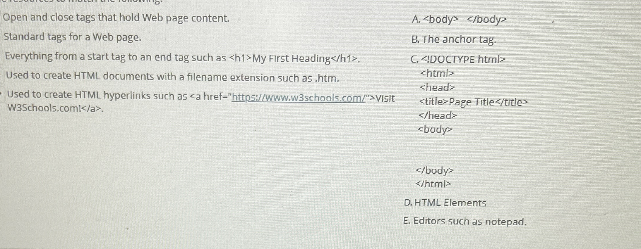 Open and close tags that hold Web page content.