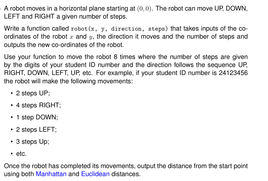A robot moves in a horizontal plane starting at (