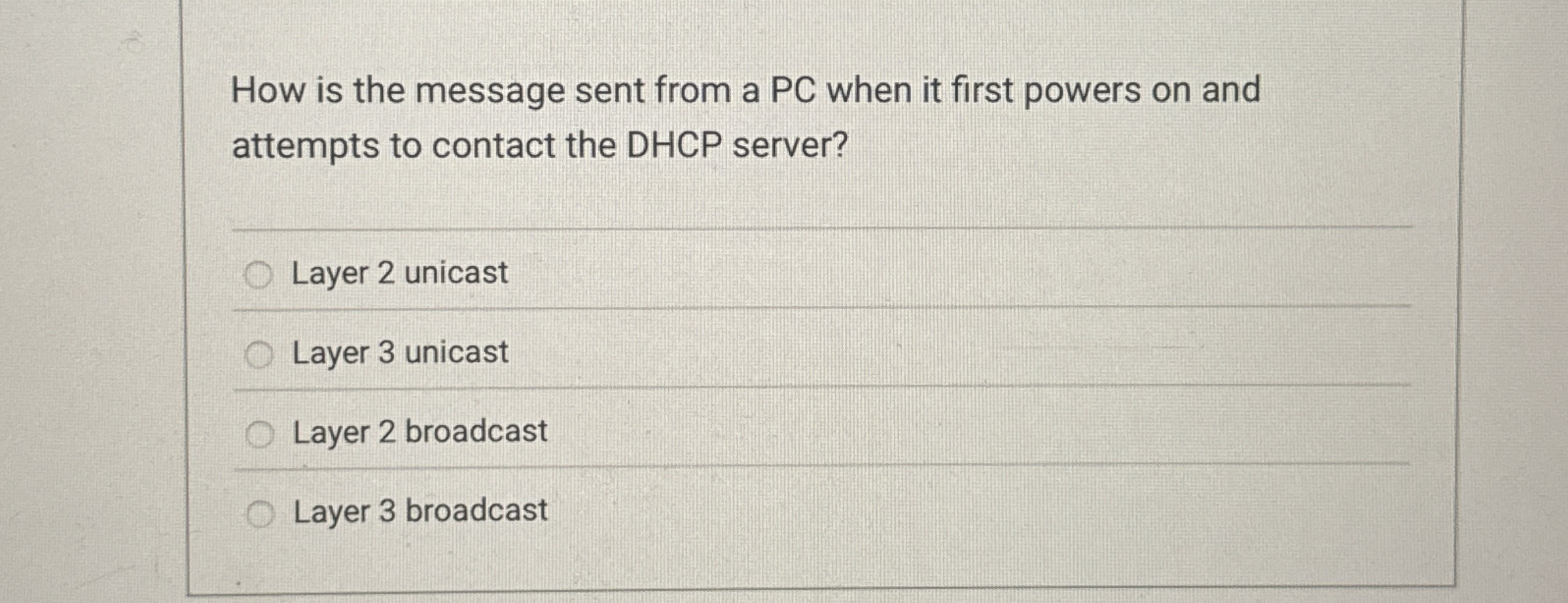 How is the message sent from a PC when it first