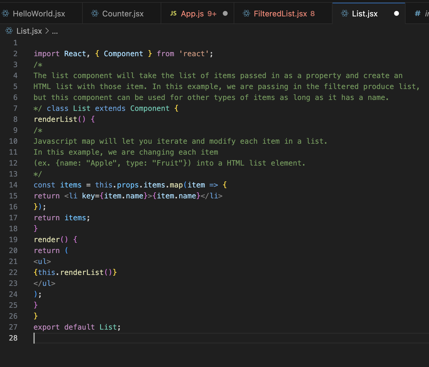 Please add the todo elments in code to the