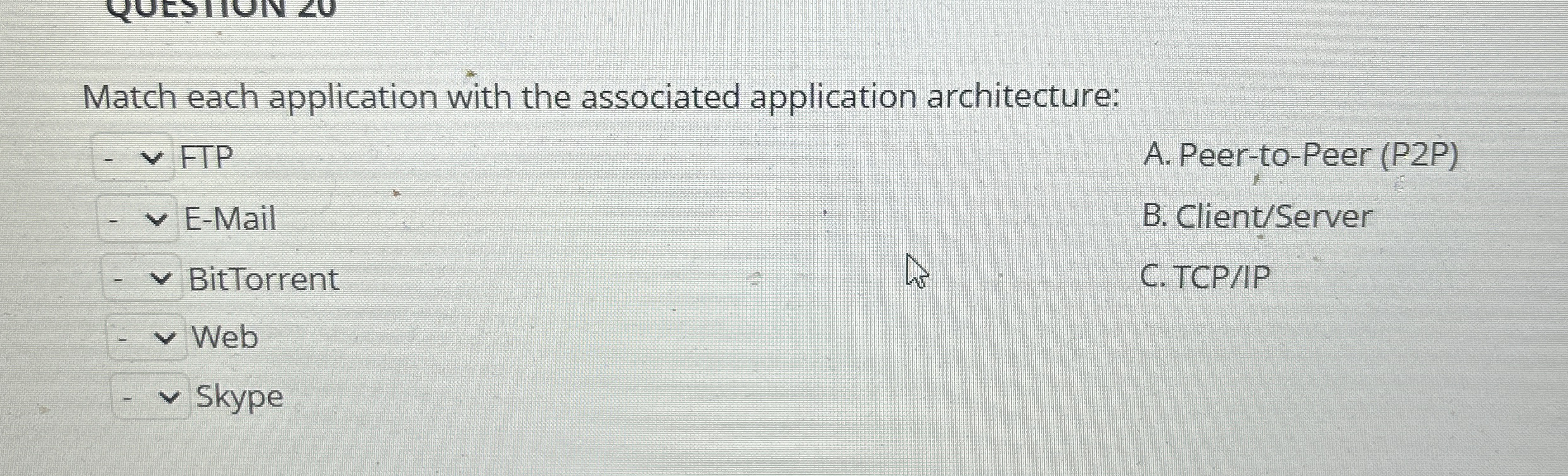 Match each application with the associated