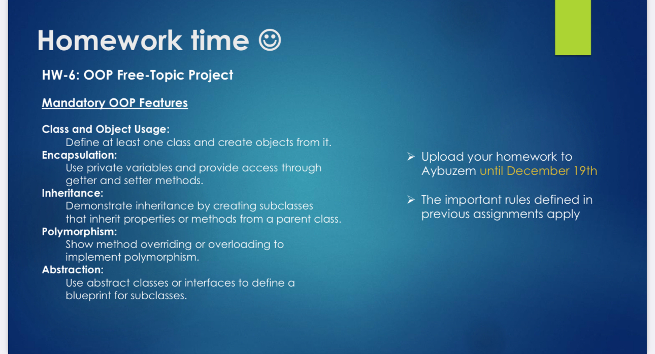Homework time HW - 6 : OOP Free - Topic Project
